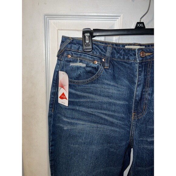 Cleo Wolf Jeans Womens 32x32 Blue Straight Leg High Rise Distressed stretch New - Picture 2 of 12